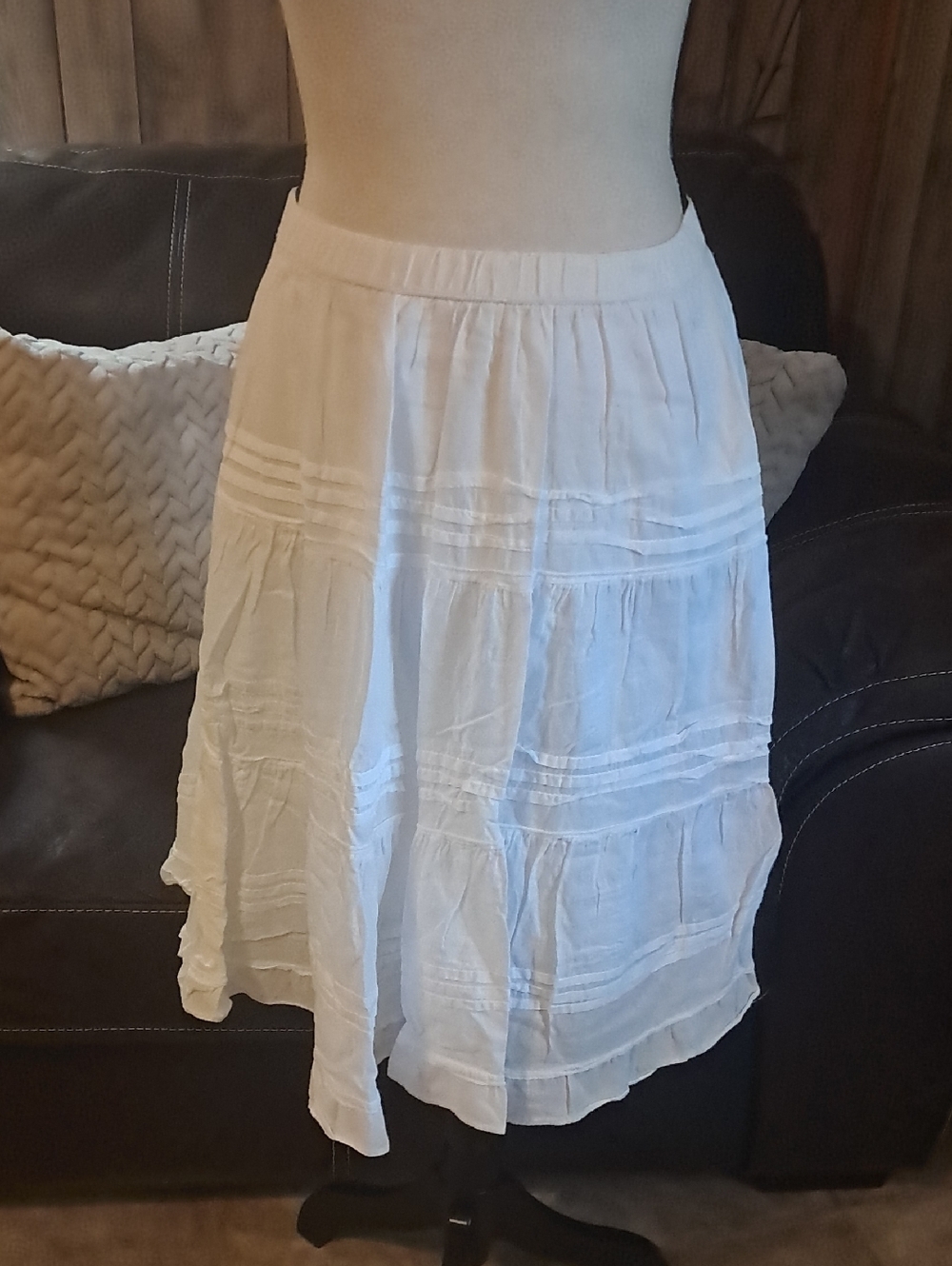 Jane Ashley White Tiered Midi Skirt  Lightweight Cottton Summer Prairie Y2K